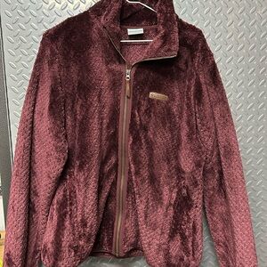 Columbia maroon fuzzy zip up jacket